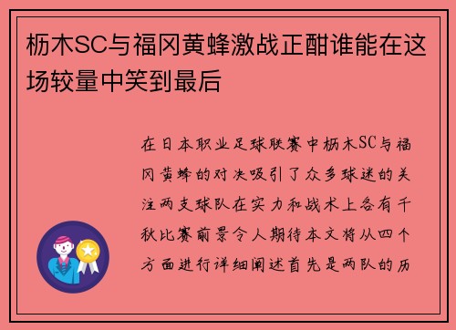 枥木SC与福冈黄蜂激战正酣谁能在这场较量中笑到最后
